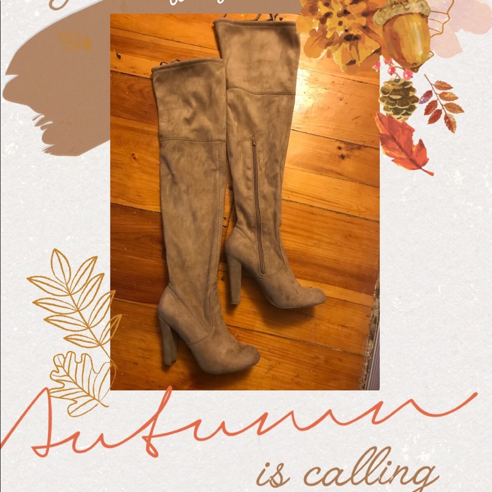 Beige Thigh High Boots